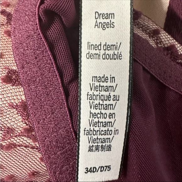 Victoria's Secret Dream Angels Lined Demi Velvet Dot Burgundy Bra Size 34D - Picture 7 of 7